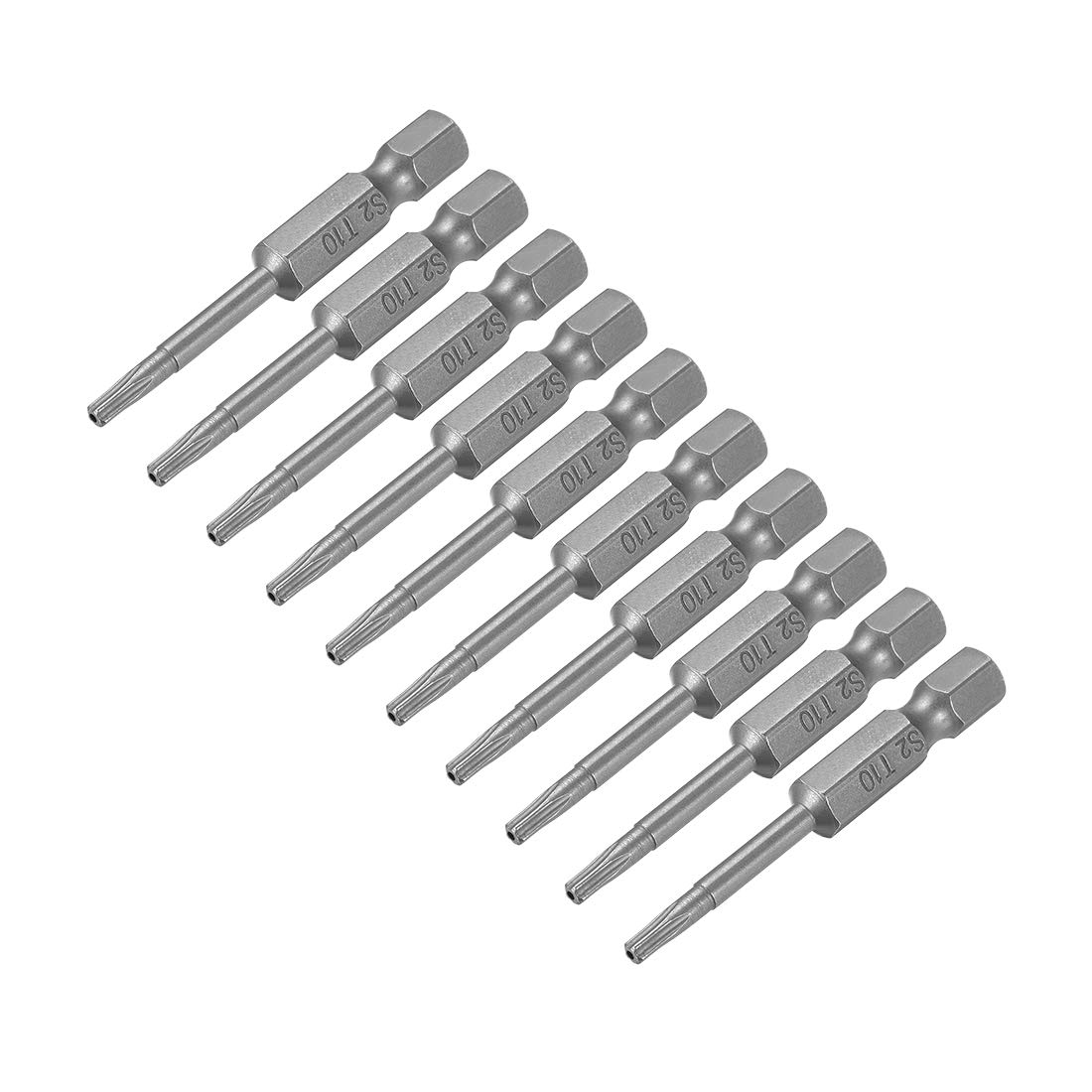 sourcing map 50mm Long 1/4inch Hex Shank T10 Torx Security Star Screwdriver Bits S2 High Alloy Steel 10pcs