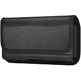 Holster for iPhone 17 Air / 16 15 Plus / 15 Pro Max 14 13 12 Pro Max, Samsung Galaxy A15 A35 S25 FE S25+ S24 FE S23 FE Plus, Pixel 9 Pro 8a - Horizontal Nylon Cell Phone Case Belt Holder Pouch w/Clip