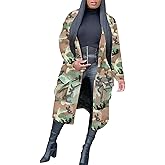 Sexy Camouflage Jacket for Women Army Fatigue Long Cargo Jackets Trench Coat Plus Size