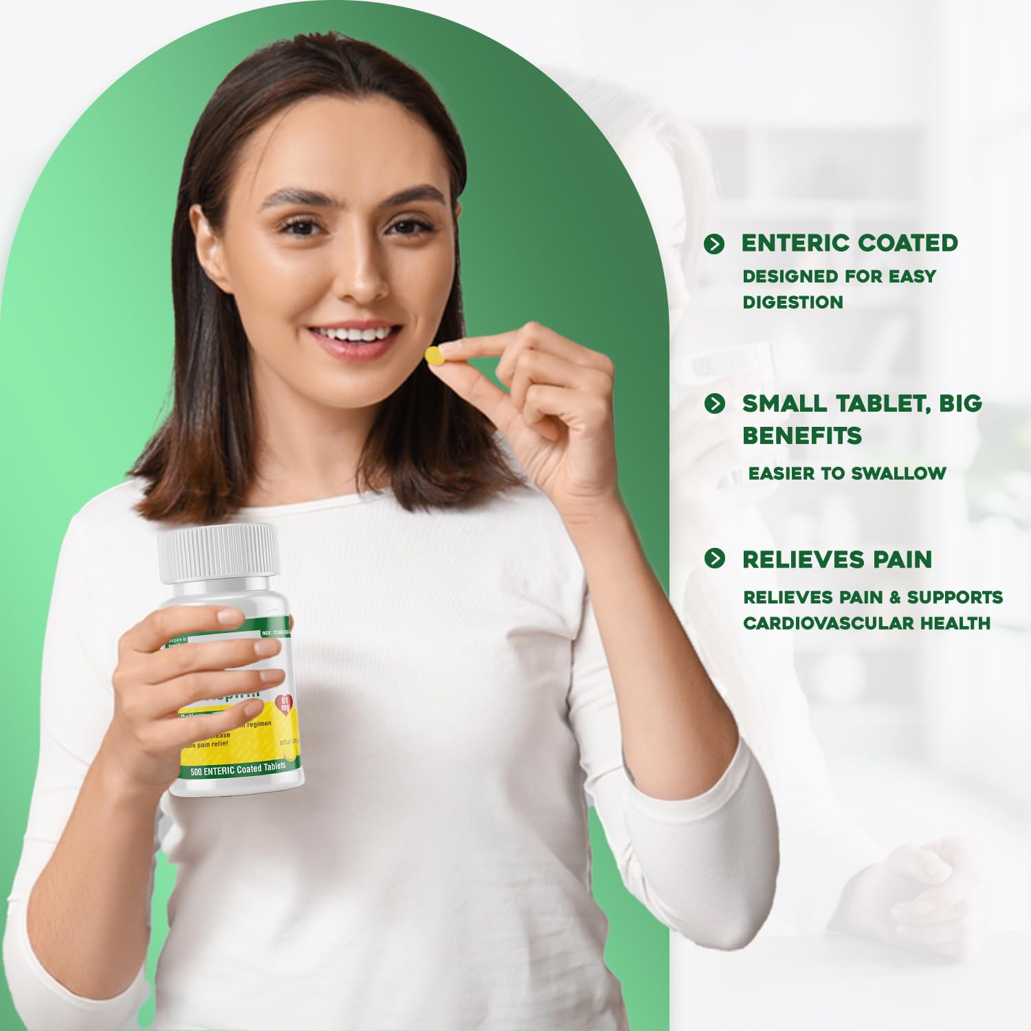 Safrel Generic Bayer Baby Aspirin 81 mg (500 Enteric Coated Tablets) | Adult Low Dose Strength Safe Pain Reliever (NSAID) for Minor Aches | Value Pack