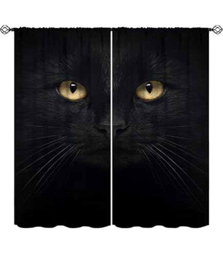 Cortinas Lindas Para Ventana De Gato Para Dormitorio, Sala De Estar, Cortina De Gato Negro Para Niños, Niñas, Niños, Mascotas, Gatos, Cortinas De Ventana En 3D, Tratamientos De Ventana, W46 X L54