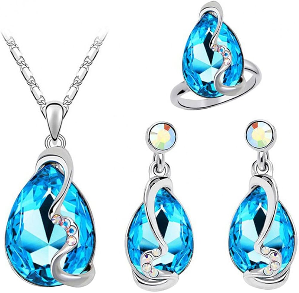 Gilroy Jewelry Set Waterdrop Shape Rhinestone Pendant Necklace Stud