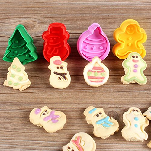Finance Plan Big Promotion 4Pcs/Set Christmas Snowman Tree Bell Plunger Cutter Fondant Cake Press Mold