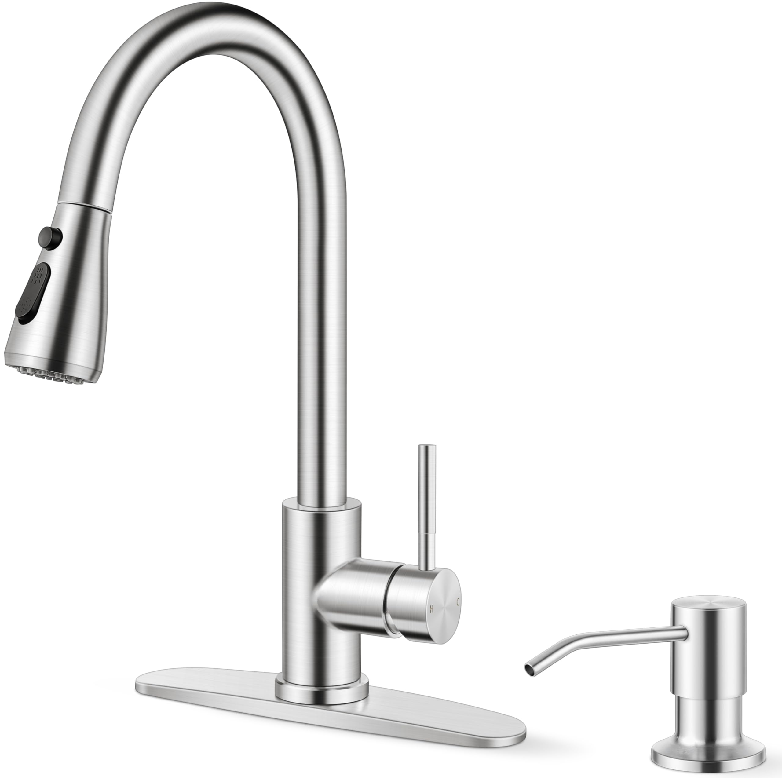 Photo 1 of Onader Brushed Nickel Kitchen Faucet with Pull Down Sprayer, Stainless Steel Farmhouse RV Kitchen Sink Faucets with Soap Dispenser