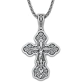 Orthodox Cross Necklace for Women - 925 Sterling Silver - Jesus Christ Crucifix Pendant with Prayer Spiga Rope Chain 20" - Christian Religious Jewelry - Handmade