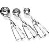 Ice Cream Scoop With Trigger Release Set Of 3 - Stainless Steel Ice Cream Scooper - Ideal For Scoop And Drop Cookie Dough Or Cake Pops &ndash; By Kitch N&rsquo; Wares