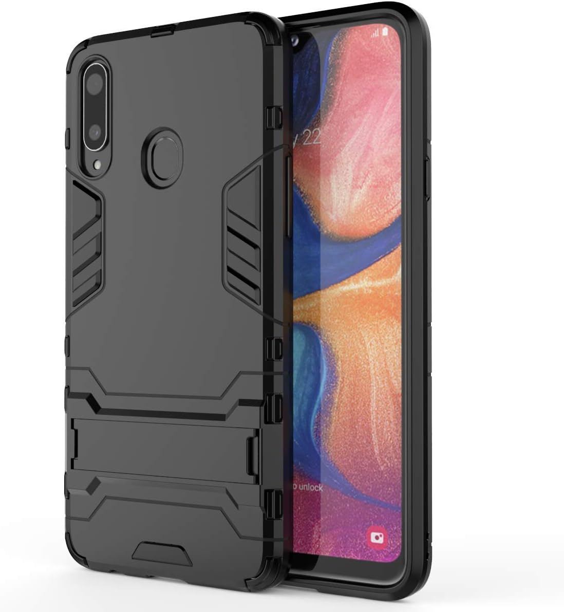 HDRUN Case for Samsung Galaxy A20S Case, Full-body Rugged PC Bumper Hard Case Hybrid Dual Layer Protective Cover with Kick Stand Compatible for Samsung Galaxy A20S, Black