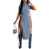 Novaorily Women Distressed Boyfriend Denim Dress Casual Sleeveless Jean Dress Cute Cowgirl Summer Outfits