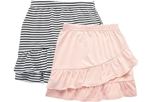 UNACOO 2 Packs 100% Cotton Tiered Ruffle Skirt with Elastic Waistband for Girls