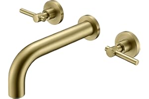 SUMERAIN Wall Mount Tub Faucet Brushed Gold Bathtub Faucet 3 Hole Tub Filler with Rough in Valve