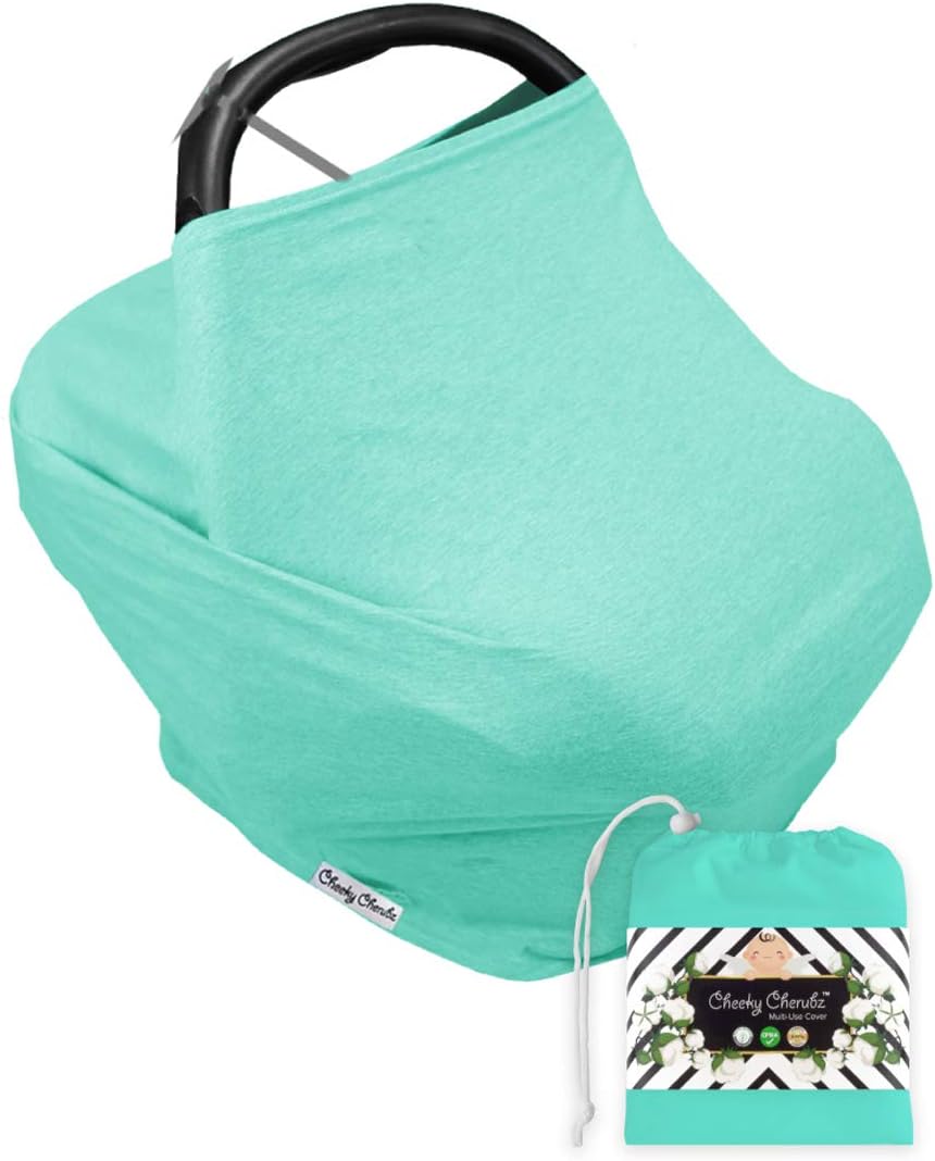 ☆ Organic Cotton ☆ Nursing Breastfeeding Cover - Car Seat Canopy - Stroller Canopies - Shopping Cart Covers - Baby Carseat - Shower Gift - for Boys & Girls Gifts Multi-Use (Turquoise)