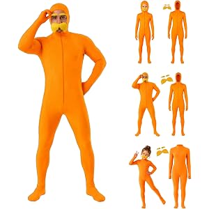 CSVBVSQ Orange Bodysuit Unisex Halloween Costume Stretchy Spandex Open Face Jumpsuit Party Cosplay Onesie