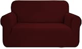 SAMSTEX 2 Seater Sofa Cover Wine Red 1-Piece Stretch Slipcover Non Slip