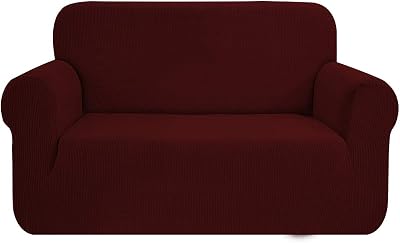 SAMSTEX 2 Seater Sofa Cover Wine Red 1-Piece Stretch Slipcover Non Slip