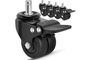 Nefish Office Chair Caster Wheels with Brake, 11mm, 2 Inch Heavy Duty Rubber Office Chair Wheel Replacement, Support 750lbs(Set of 5), Quiet Desk Chair Rollers, Safe for All Floors, Universal Fit
