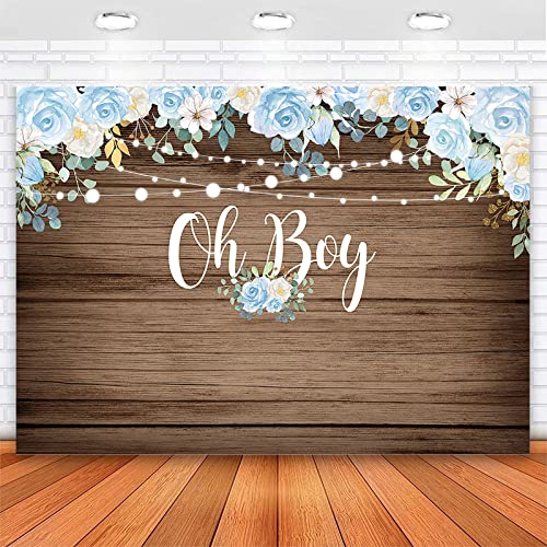 Avezano Rustic Boy Baby Shower Backdrop Blue Flower Boy Baby Shower