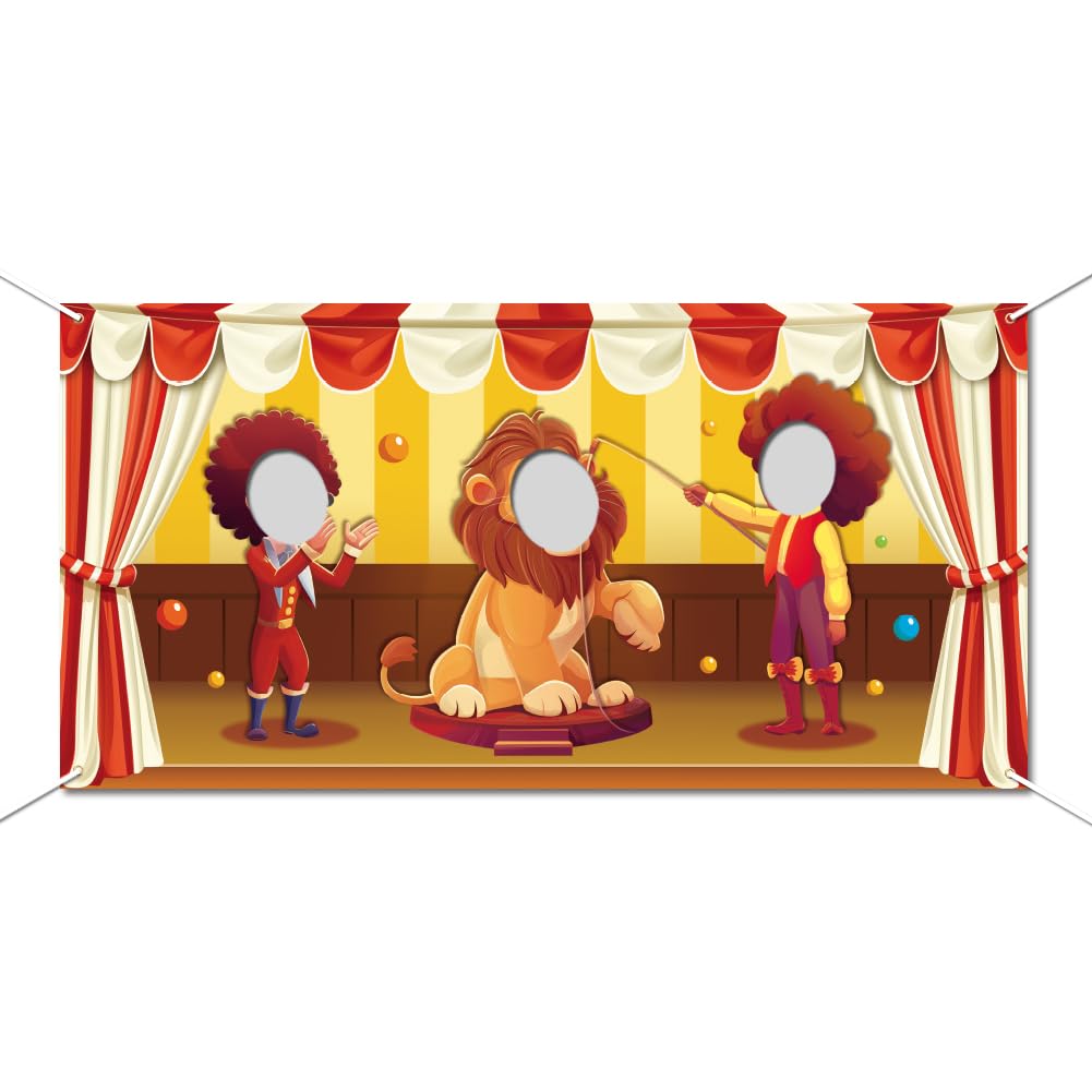 WADORN 70.9×35.4 Inch Circus Animal Show Backdrop, Carnival Photo Door Banner Circus Theme Carnival Banner Circus Carnival Background for Carnival Decorations Games Supplies