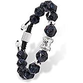 AWNL Men's Nuummite Beaded Bracelet with Sterling Silver Centre Charm 10mm Precision-Cut Gemstones Braided Bracelet Gift for Men, 5.9"-7.5"