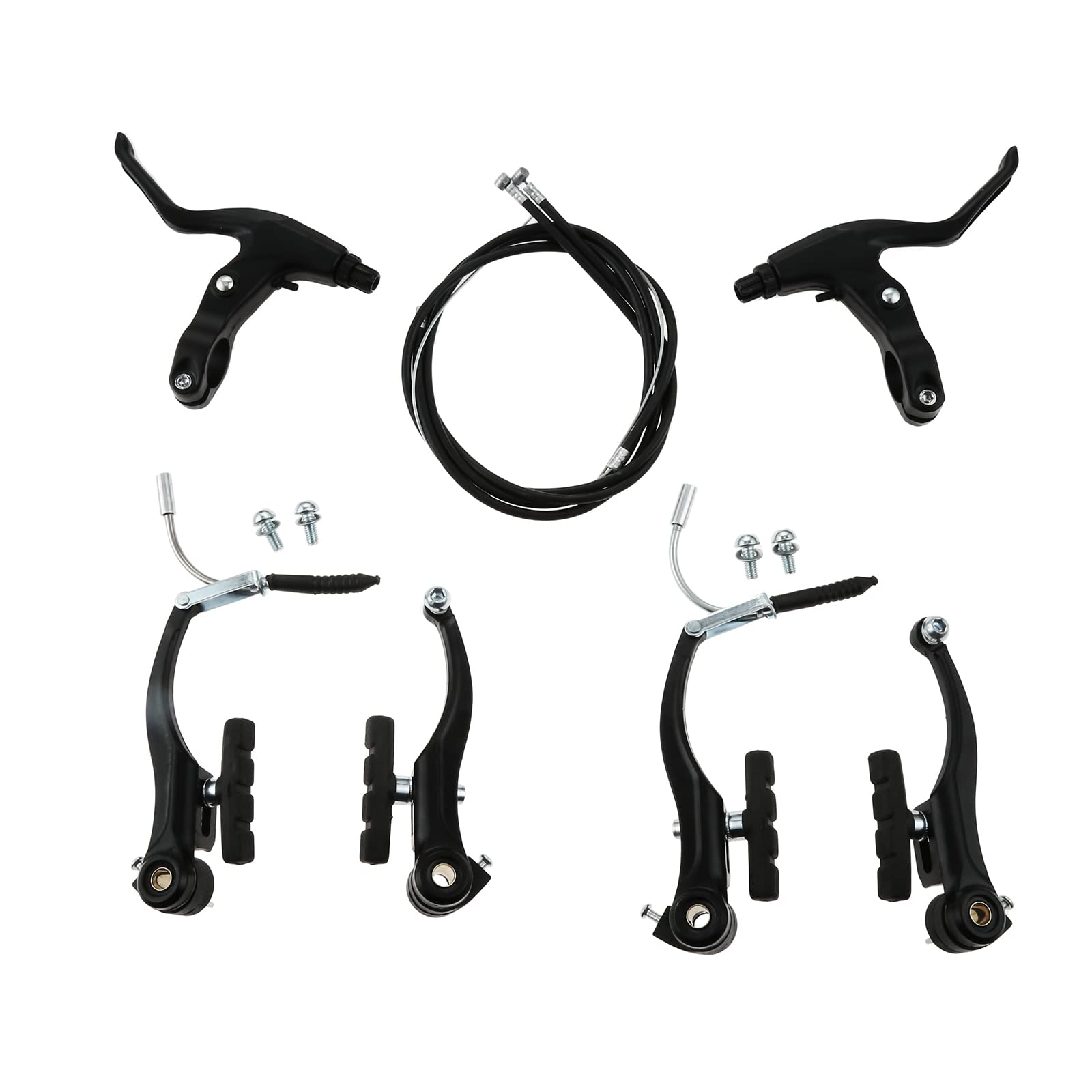 gohantee Complete Bike Brake Set, Black Brake Set Bike Brake Lever Front and Rear Inner and Outer Cables for Most Bicycle, Road Bike, Mountain Bike