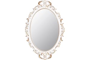 Tstarer Vintage Decorative White Framed Mirror, Small Oval Wall Hanging Mirror - 9.6" W x 14.3" L (White)