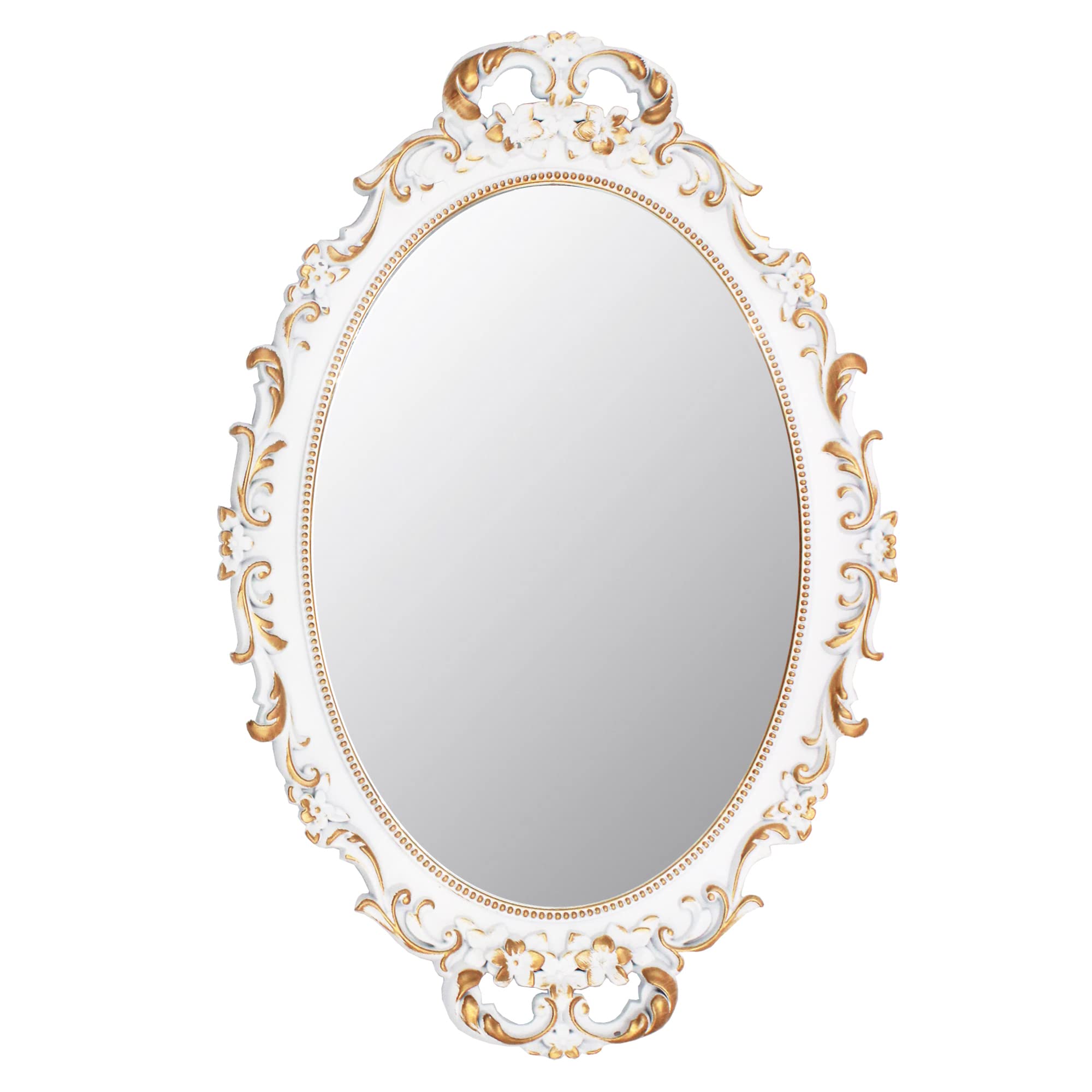 Photo 1 of Tstarer Vintage Decorative White Framed Mirror, Small Oval Wall Hanging Mirror - 9.6" W x 14.3" L (White)