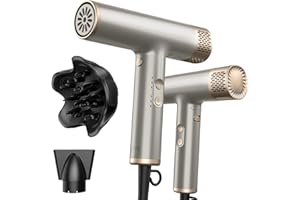 YAPOY Professional Hair Dryer with Diffuser Fast Drying 200 Million Ionic Blow Dryer with 110, 000 RPM High-Speed No Heat Damage Intelligent Thermo-Control Low Noise, Silver