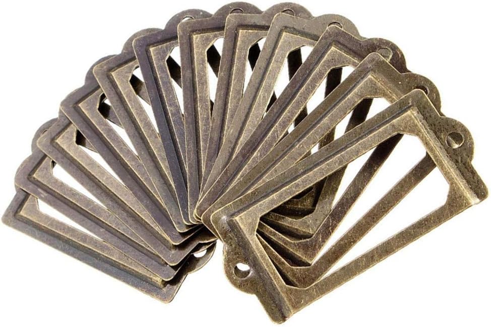 Fliyeong 12Pcs Antique Brass Label Holders Metal Label Pull Frame