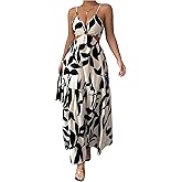 WDIRARA Women's Boho Cut Out Tie Backless Maxi Cami Dress Vacation Spaghetti Strap Long Dresses
