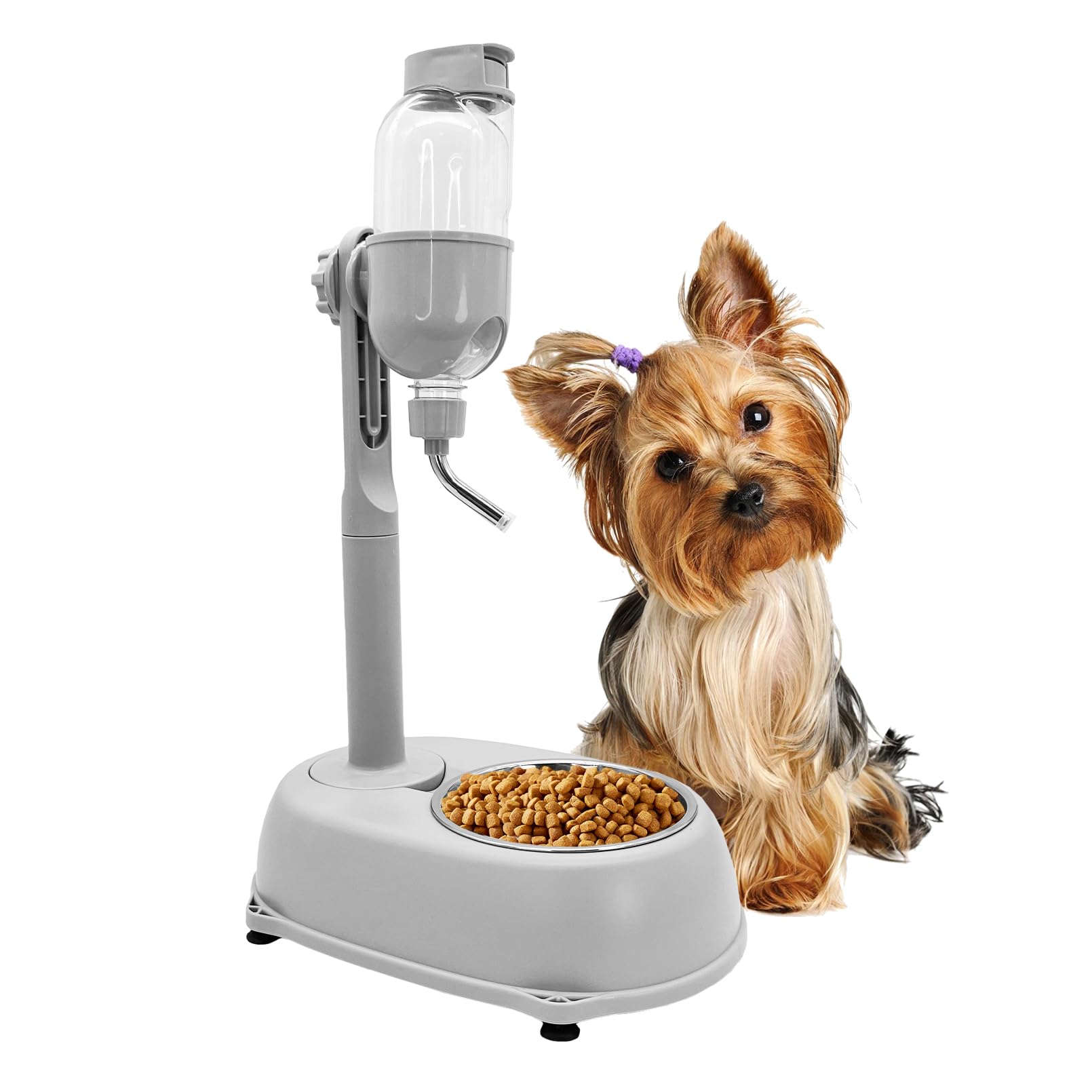Photo 1 of Fhiny Dog Water Feeder Bottle with Stand, Dispenser Automatic Water Food Bowl for Cage Leak-Proof No-Drip Adjustable Raised Pet Slow Water Bottle Dog Kennel Durable Drinker Container