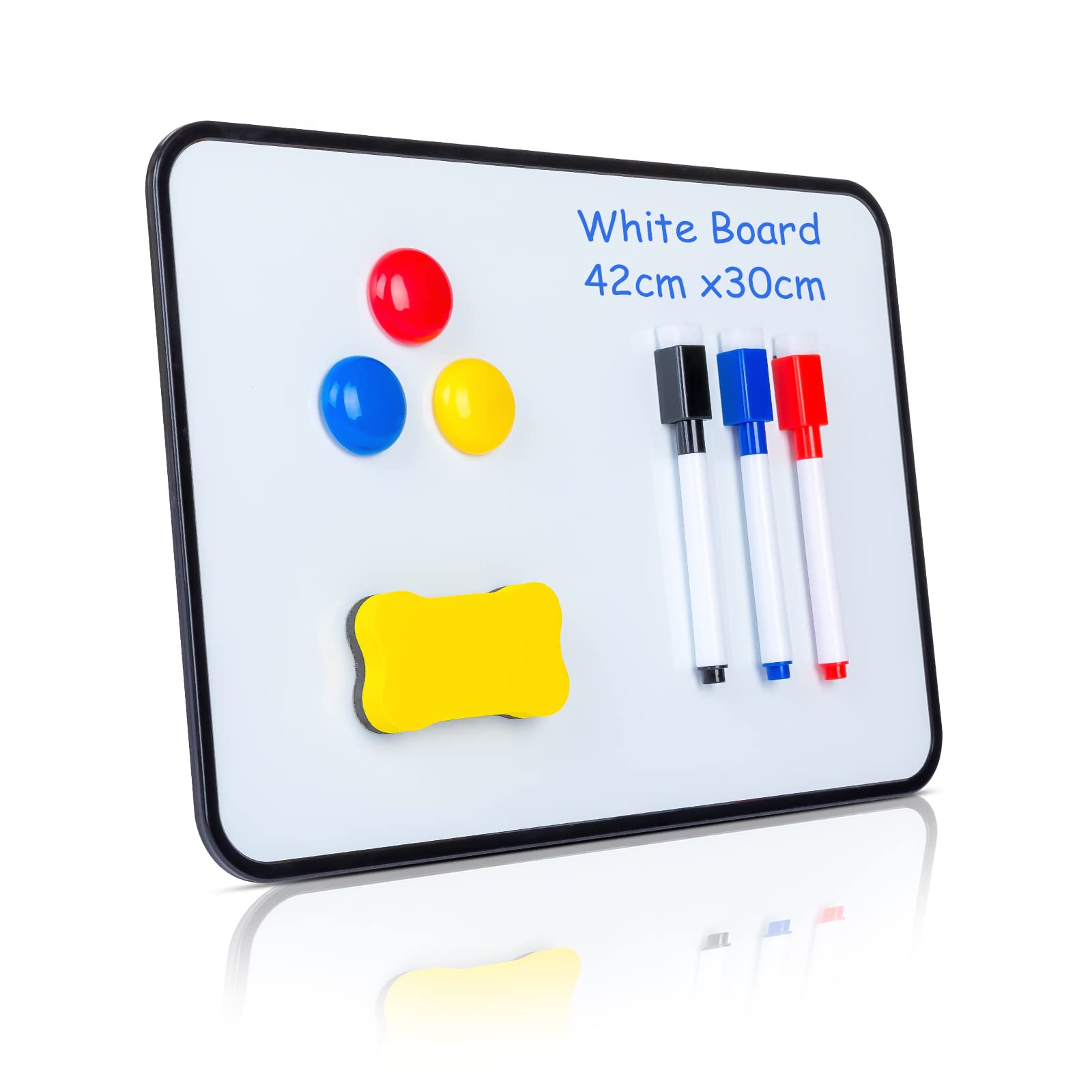 XFZY Dry Erase Whiteboard, A3 Double Sided White Board with Dry Erase Pens, Magnets and Eraser for Children or School, Home (42X30cm Black)
