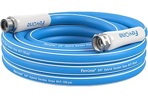 Fevone 12ft Heavy Duty Garden Hose – 5/8" ID, 600 PSI, Hybrid Polymer, Kink-Resistant, Flexible, Durable, Leak-Free, 3/4" GHT Aluminum Fittings, Drinking Water Safe