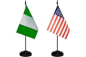 TIBIJOY USA American & Nigeria Nigerian Desk Flags, US Nigeria Office Table Flag, Small Mini Miniature Nigerian and US Desktop Flag With 13" Solid Black Pole, Black Base