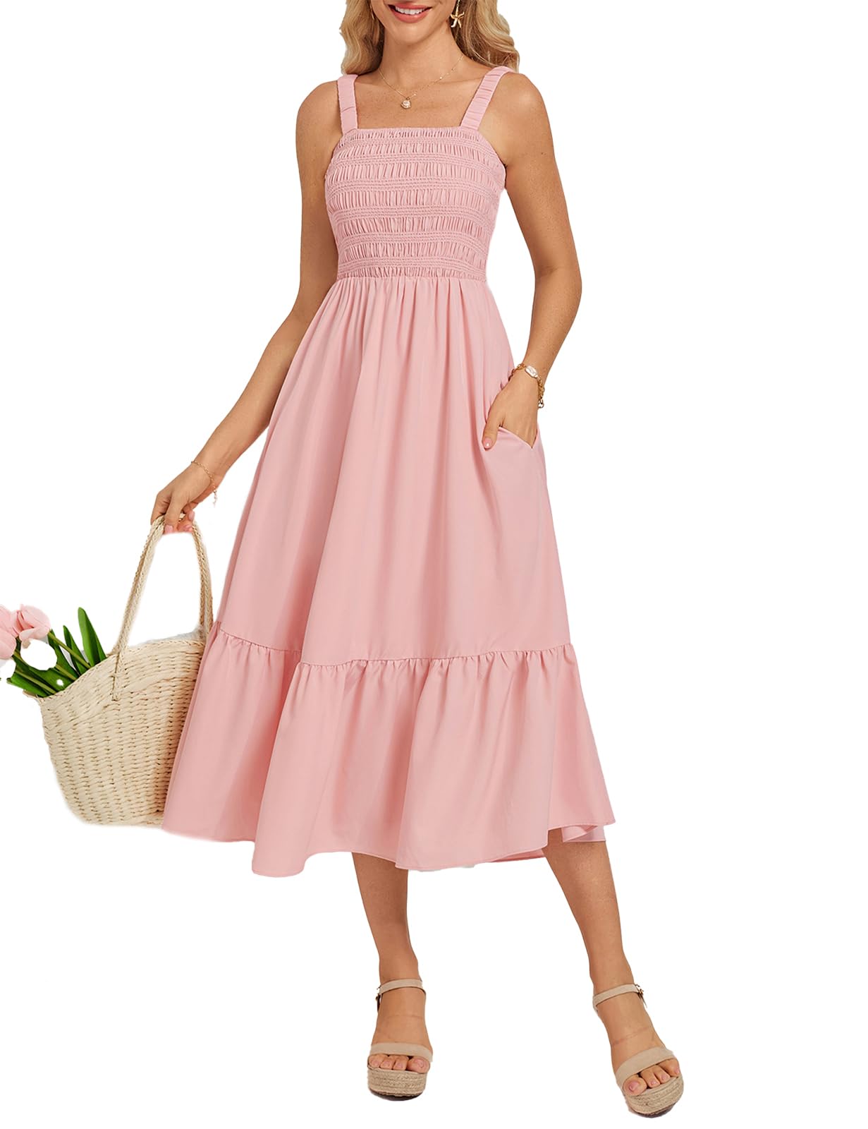 Photo 1 of *XL* GRACE KARIN Sundresses for Women 2025 Summer Casual Maxi Dress Sleeveless Flowy Long Beach Vacation Sundress with Pocket Pink XL