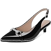 Soireelady Womens Slingback Kitten Heels Low Heel Rhinestones Beaded Pumps Closed Pointed Toe Slip On Party Fashion Dress Shoes 1.5 Inches