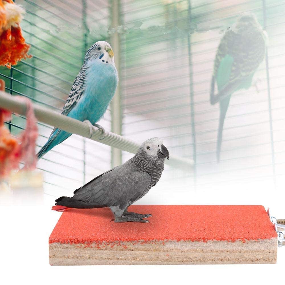 Bird Perch Stand Natural Wood Rough Platform Toy Playground Grinding Clean Frosted Board for Pet Parrot Hamster Squirrel(Red)