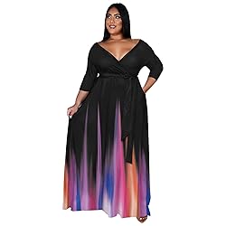 Runwind Plus Size Dress for Women 3/4 Sleeve V Neck