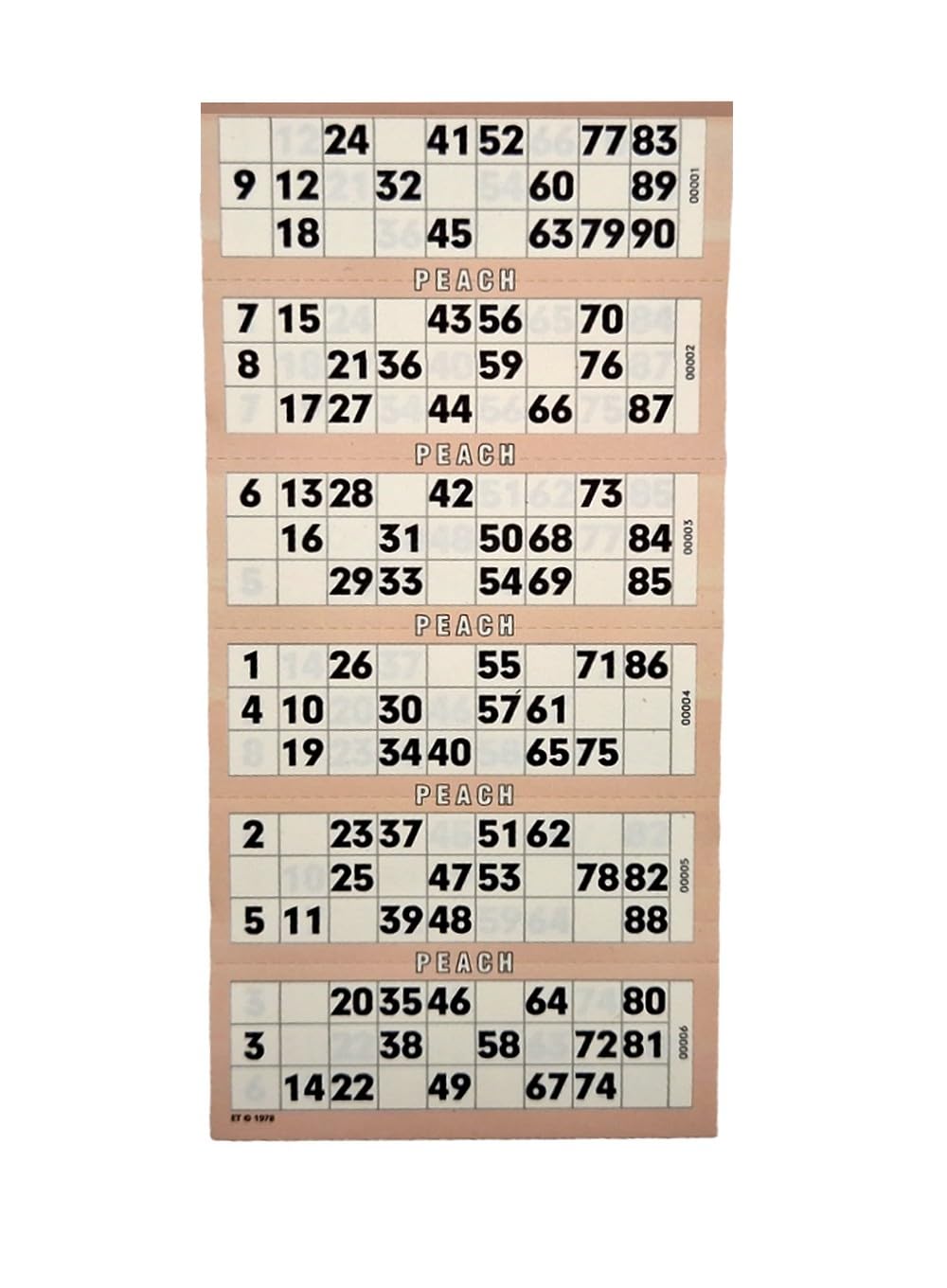 Bingosupermarket Bingo Tickets 600 Pad 6 To a Sheet 1-90 Perforated (Peach) — image 1