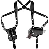 Shoulder Holster for Men Adjustable Leather Shoulder Holster for Concealed Carry Fits 1911 Glock 17/19/23 and Most Pistols Right Hand Vertical Gun Holster with Double Magazine Pouch