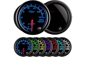 GlowShift Tinted 7 Color 1500 F Pyrometer Exhaust Gas Temperature EGT Gauge Kit - Includes Type K Probe - Black Dial - Smoked