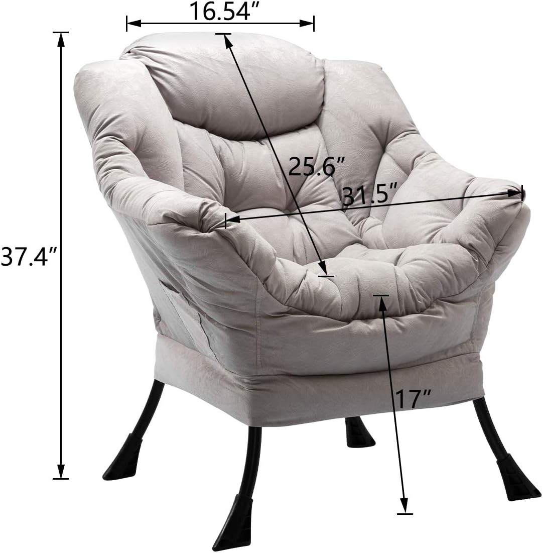 HollyHOME Modern Fabric Lazy Chair, Accent Contemporary Lounge Chair, Single Steel Frame Leisure Sofa Chair with Armrests and A Side Pocket, Grey: Kitchen & Dining