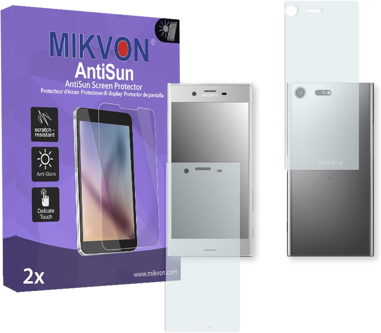 Mikvon 2X AntiSun Screen Protector for Sony Xperia XZ Premium The Front/The Reverse - Retail Package with Accessories (1x Front and 1x Back) (Reduced foil)