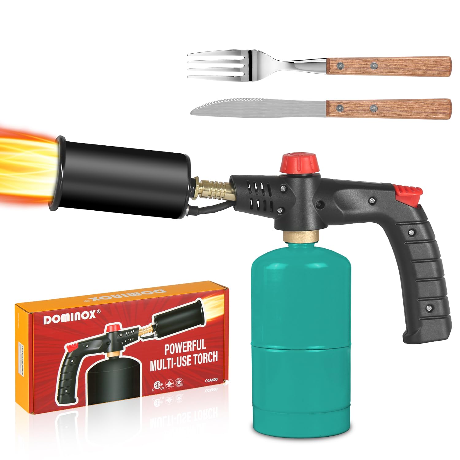DOMINOX Powerful Propane Cooking Torch with Knief and Fork Set, Grill