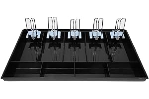 Money Box, Register Drawer with Metal Clip Cash Drawer Register Five Compartment Currency Storage Box(Black)