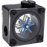Alphacool G1/4" Eisfluegel Flow Indicator, Square Shape, Black Body | Acetal and Plexiglass Construction, G1/4 Threaded Connections, Internal Six-Bladed Fan, Additional Upper Screw Thread
