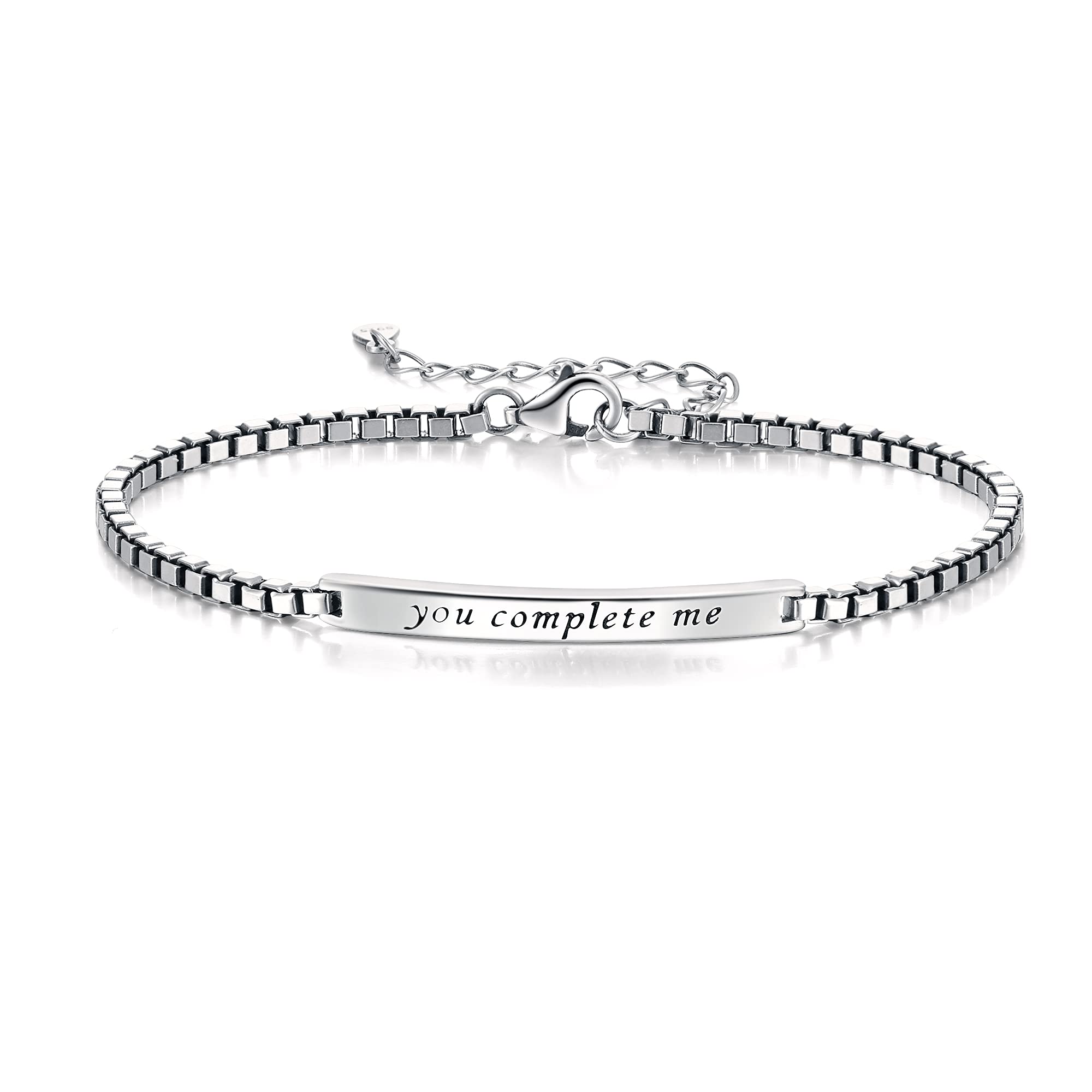 Ever Faith Inspirational Bracelet for Women, 925 Sterling Silver You Complete Me Adjustable Link Bracelet Jewelry Gift for Couple, Lover, Mom