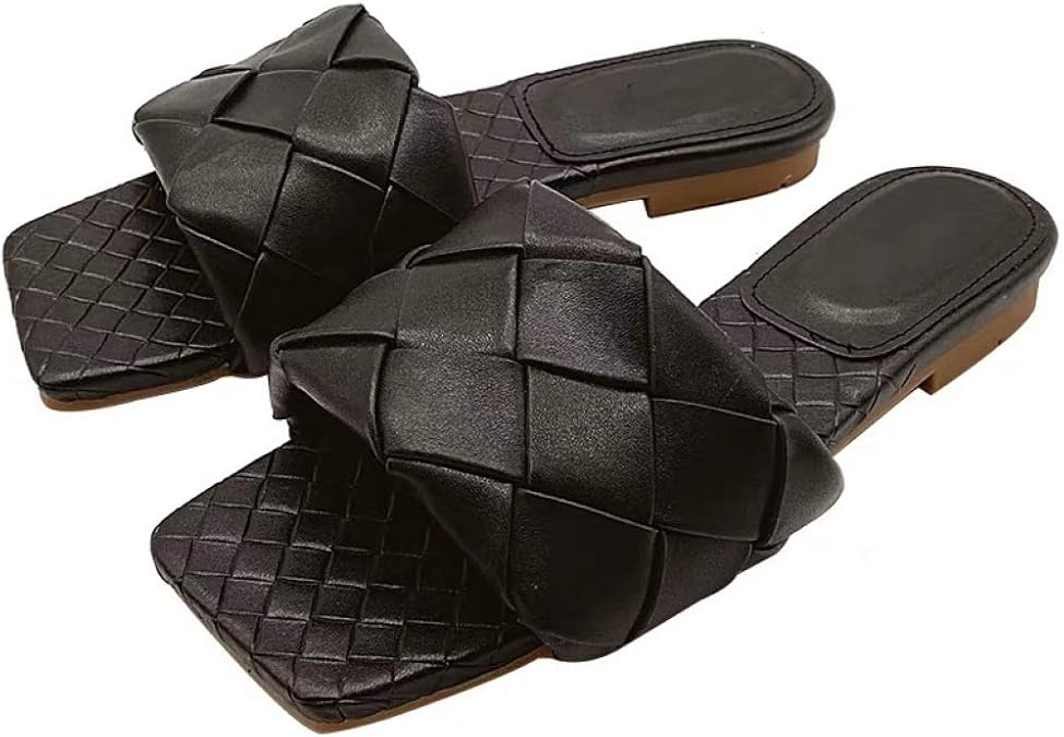 black woven leather sandals