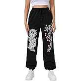 WDIRARA Women's Floral Dragon Print Drawstring Waist Joggers Pants Workout Sweatpants