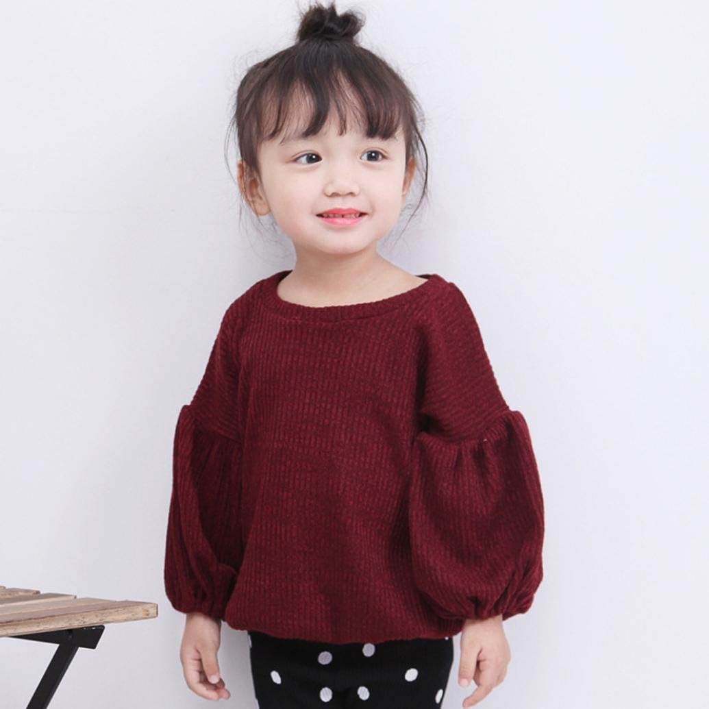 ZLOLIA Baby Clothes Autumn Winter Kids Girls Solid Lantern Sleeve Shirt Tops Loose Outfits (100, Wine): Home & Kitchen