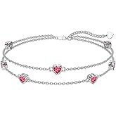 Dorunmo Heart Birthstone Anklet Bracelets for Women 925 Sterling Silver Birthday Jewelry Best Mother's Day for Women Wife