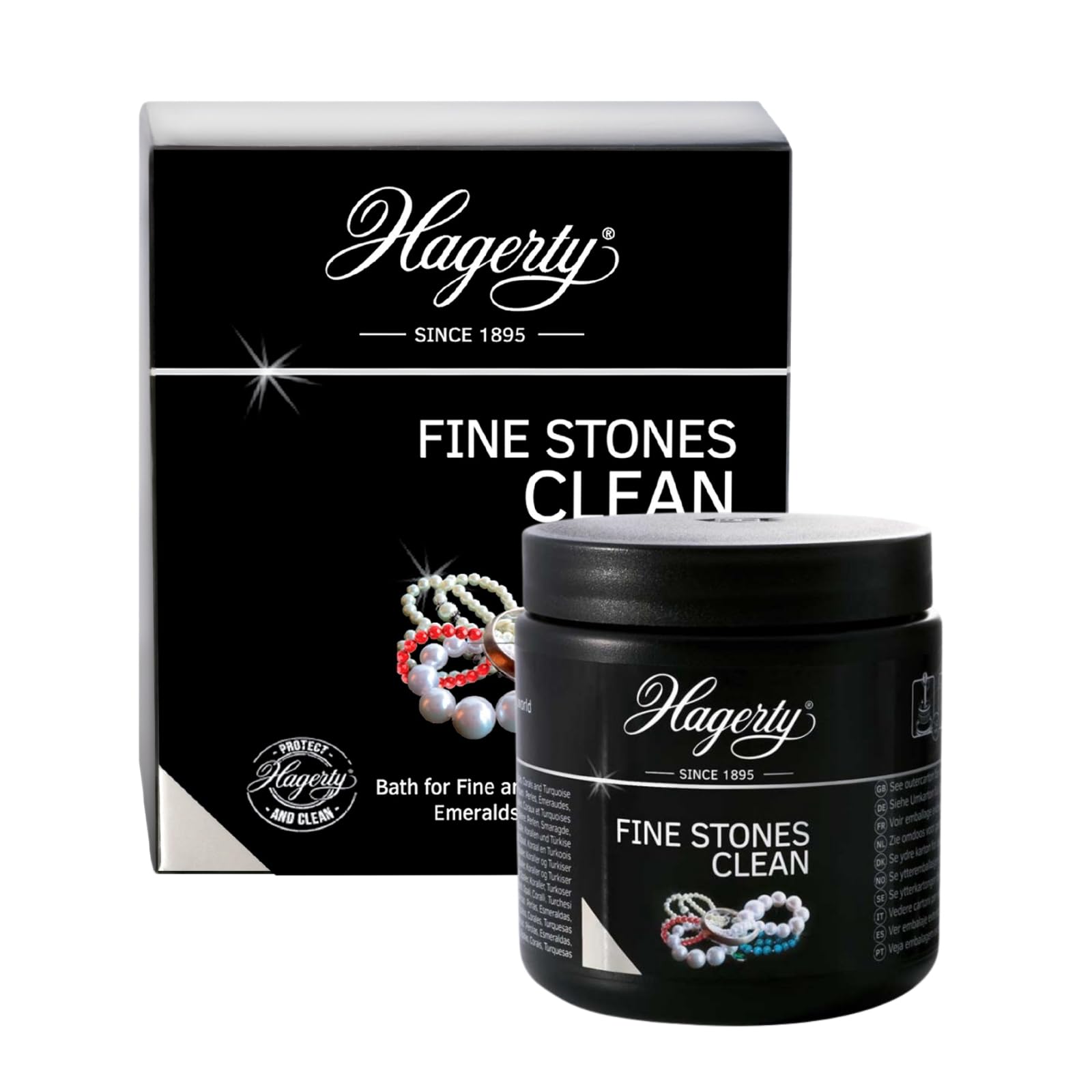 Hagerty Fine Stones Clean jewellery dip 170 ml I Effective cleaner for jewellery set with emeralds pearls opals & corals I Jewellery cleaner for semi-precious stones & gemstones incl immersion basket